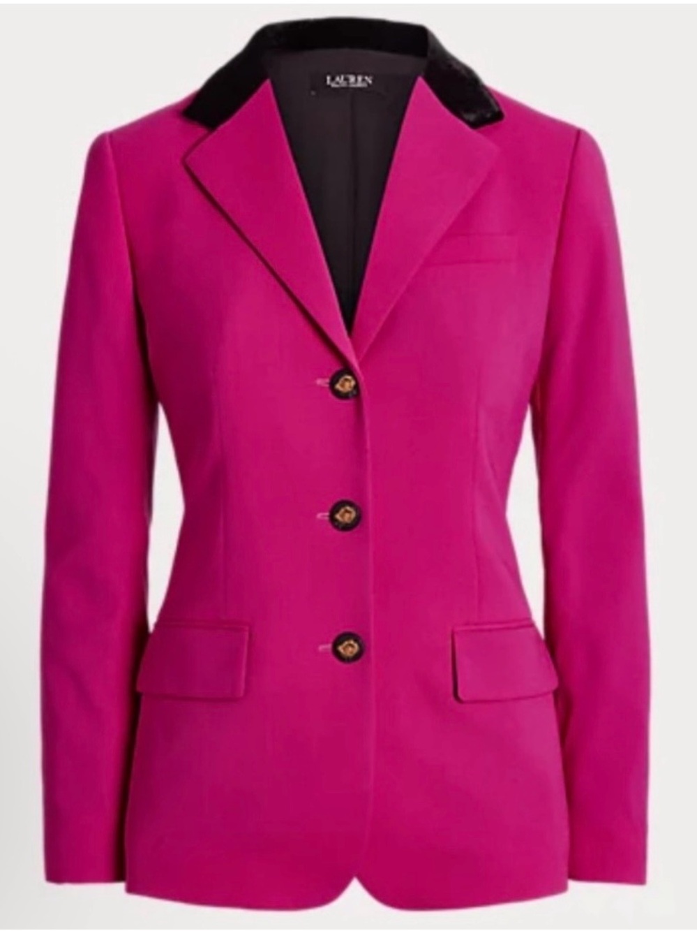 Lauren Ralph Lauren Fuchsia Pink Blazer with Black Velvet Collar - Sz 14